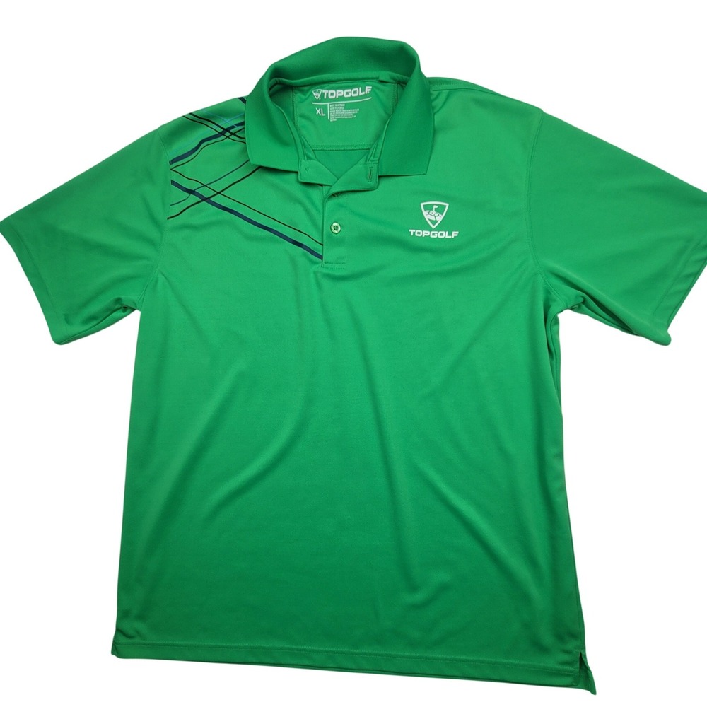 Topgolf Mens XL Green Short Sleeve Performance Polo Shirt Geometric Graphic Logo